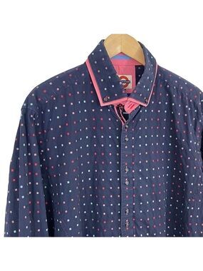 Jermyn & Bond Colourful Button Down Shirt Mens XL Navy Blue Pink Preppy Fun GUC